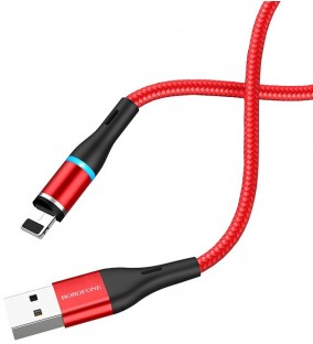 USB კაბელი Borofone BU16 Skill magnetic for Lightning Red